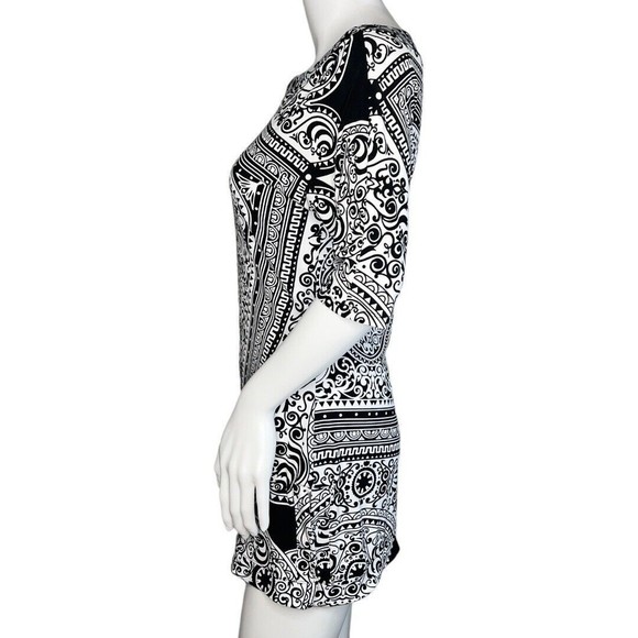 White House Black Market Shirt Womens XSmall Black White Scroll Tunic‎ Top Retro - Picture 3 of 7